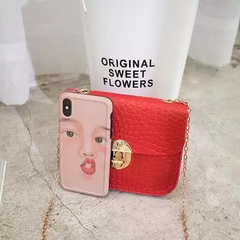 Женская сумка 2024 года, лето и осень, новая версия, женская сумка с крокодиловым узором, маленькая квадратная сумка, сумка на цепочке с замком, сумка для мелочи через плечо красный