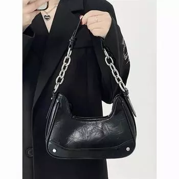 Женская сумка 2024 года, новая европейская и американская нишевая портативная сумка через плечо с цепочкой, высококачественная универсальная сумка-мессенджер в стиле Spice girl чёрный