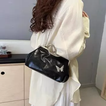Женская сумка 2024 года, новая мода, иностранный стиль 2024 года, простая цепочка, повседневная, индивидуальная, трендовая сумка-ракушка, сумка-мессенджер через плечо чёрный