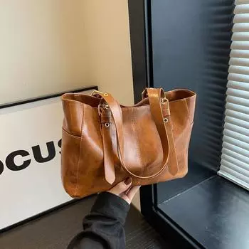 Женская сумка 2024 года, новая модная ретро-сумка для поездок на работу, большая вместительная сумка-мессенджер, фактура, иностранная сумка через плечо чёрный