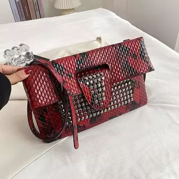 Женская сумка 2024 года, новая сумка-конверт, модная сумка через плечо с инкрустацией бриллиантами, сумка через плечо с узором под змею. белый