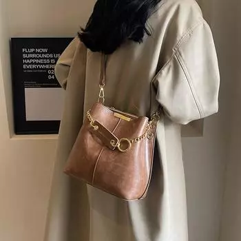 Женская сумка 2024 года, новая сумка-мессенджер, сумка-ведро на осень и зиму, высококачественная универсальная сумка через плечо в стиле ниши в стиле ретро чёрный