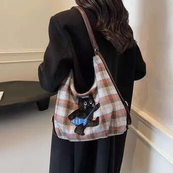 Женская сумка 2024 года, новый модный ретро-рюкзак в клетку, контрастный цвет, повседневная сумка через плечо для поездок на работу
