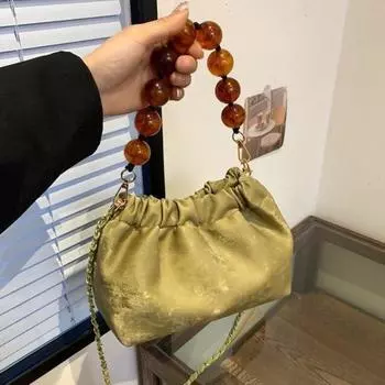 Женская сумка 2024 года, сумка-ведро, женская новая модная текстура 2024 года, нишевый дизайн, сумка на одно плечо с диагональным крестом и жемчугом