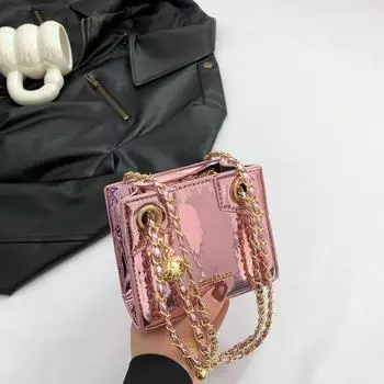 Женская сумка 2024 года, весна/лето, новая диагональная дорожная сумка с цепочкой и текстурой в западном стиле. Детская сумка с зеркалом. Мини-помада. Маленькая квадратная сумка.