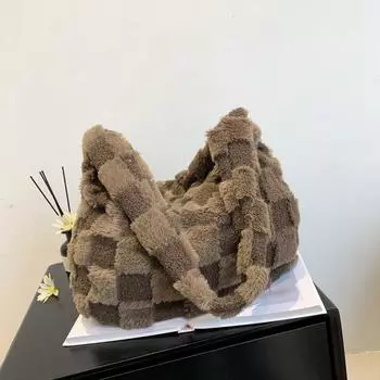 Женская сумка 2024 осень новая корейская версия плюшевая клетчатая сумка модная иностранная простая сумка через плечо