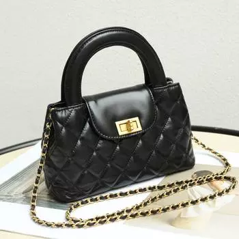 Женская сумка 2025 года из натуральной кожи с бриллиантовой цепочкой - универсальная маленькая квадратная сумка через плечо 20cm Length x 7cm Width x 13cm Height