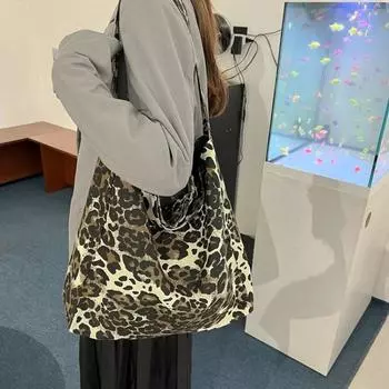 Женская сумка 2025 года, зимняя, повседневная, большая вместимость, сумки через плечо, шоппер, модная, на молнии, с леопардовым принтом, сумки бежевый
