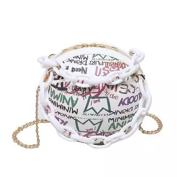 Женская сумка 2025 новая модная модная в иностранном стиле персонализированная сумка-мессенджер портативная забавная граффити универсальная цепочка сумка-баскетбольный мяч белый