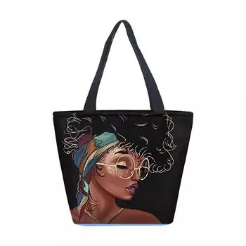 Женская сумка Африканская девушка Девушка Сумка через плечо Печатная Холщовая Сумка Модный тренд Большая вместительная сумка-тоут