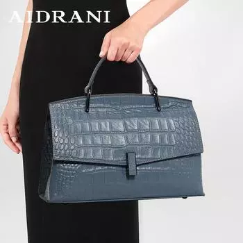 Женская сумка Aidrani Fashion из натуральной кожи с крокодиловым узором, портфель из воловьей кожи синего цвета синий