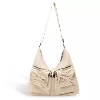 Женская сумка-бантик через плечо однотонная сумка через плечо бежевый