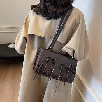 Женская сумка-бантик, маленькая квадратная, кожаная, через плечо, сумка через подмышку хаки