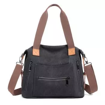 Женская сумка, большая вместимость, сумка через плечо из холста, сумка-тоут чёрный