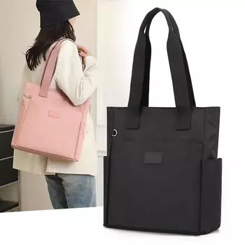 Женская сумка большая вместительная нейлоновая сумка через плечо однотонная сумка-тоут чёрный