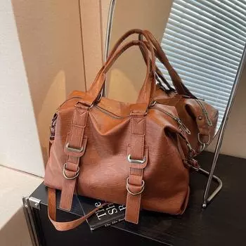 Женская сумка, большая вместительная сумка-тоут, мягкая кожаная сумка через плечо темно-серого