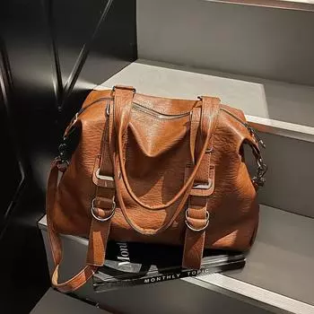 Женская сумка, большая вместительная сумка-тоут, средневековая мягкая кожаная сумка через плечо чёрный