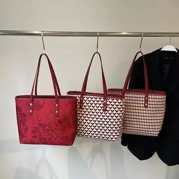 Женская сумка большого объема красного цвета на одно плечо, осенне-зимняя, новая универсальная модная сумка через плечо