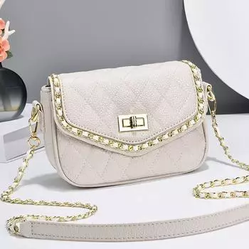 Женская сумка большой емкости, модная, универсальная, женская сумка, простая фактура, женская сумка с цепочкой, одно плечо, косая сумка Span Length 21 Width 9 Height 14cm чёрный