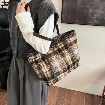 Женская сумка большой емкости, новая осенне-зимняя повседневная сумка для покупок через плечо, дорожная сумка в классную клетку