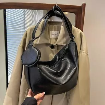 Женская сумка большой емкости с мягким лицом для отдыха, новинка 2024 года, модная сумка-тоут в стиле ретро, универсальная сумка через плечо для путешествий в Instagram