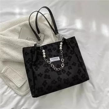 Женская сумка большой емкости в стиле ретро 2023, новая тенденция, повседневная портативная школьная сумка на одно плечо, сумка-тоут 32.5x9x27cm чёрный