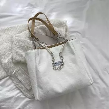 Женская сумка большой емкости в стиле ретро 2023, новая тенденция, повседневная портативная школьная сумка на одно плечо, сумка-тоут 32.5x9x27cm белый