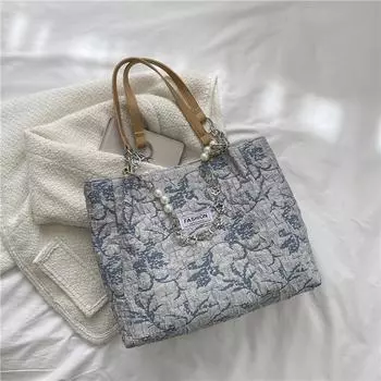 Женская сумка большой емкости в стиле ретро 2023, новая тенденция, повседневная портативная школьная сумка на одно плечо, сумка-тоут 32.5x9x27cm синий