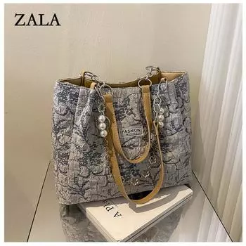 Женская сумка большой емкости в стиле ретро 2023, новая тенденция, повседневная портативная школьная сумка на одно плечо, сумка-тоут 32.5x9x27cm синий