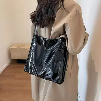 Женская сумка большой вместимости из блестящей лакированной кожи красного цвета, универсальные женские сумки, сумки через плечо