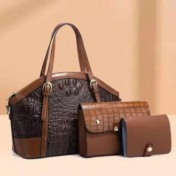 Женская сумка большой вместимости, модный комплект из трех предметов для детей и мам на осень и зиму 28cm*13cm*22cm бордовый