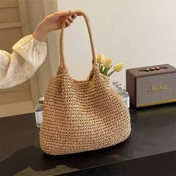 Женская сумка большой вместимости. Новинка 2024 года. Повседневная рабочая сумка через плечо с высокой эстетичной тканой сумкой для путешествий и поездок на работу.