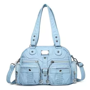 Женская сумка большой вместимости, сумка через плечо для поездок на работу, сумка кроссбоди из мягкой кожи синий