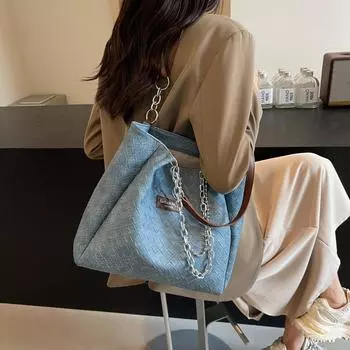 Женская сумка большой вместимости, сумка для поездок на работу, универсальная сумка для отдыха на цепочке, корейская версия фактурной студенческой сумки-тоут