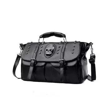 Женская сумка большой вместимости высокого качества, женская сумка через плечо с заклепками в виде черепов, в стиле хип-хоп панк, модные плечевые сумки для путешествий 36x15x23cm чёрный