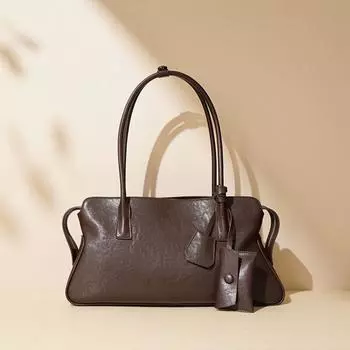 Женская сумка Boston из натуральной кожи Niche Bag Commuter First Layer Plant Tanned Cowhide Handbag One Size чёрный