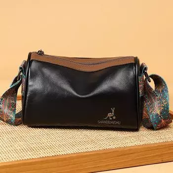 Женская сумка Boston Pillow из натуральной кожи с масляным воском, модная ретро-сумка с широким плечевым ремнем и одним плечом коричневый