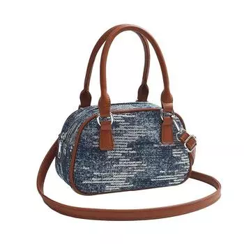 Женская сумка-боулинг высокого класса Niche, сумка через плечо, джинсовый материал, небольшие пайетки, новая мода