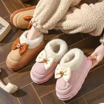 Женская сумка Butterfly Knot из плюшевого хлопка с толстой подошвой для ношения в помещении дома и в хозяйстве, нескользящая и теплая 36 малиновый