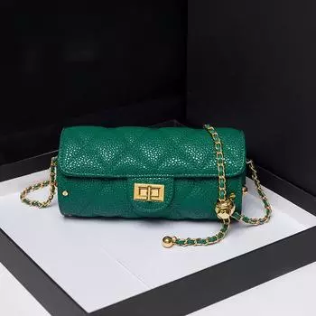 Женская сумка Caviar Diamond Check с золотой цепочкой и цепочкой из шариков, сумка-цилиндр, сумка через плечо, сумка через подмышку