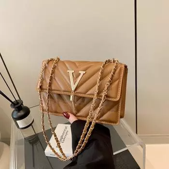 Женская сумка-цепочка в иностранном стиле 2024 года, новая летняя мода, маленькая квадратная сумка через плечо, однотонная клетчатая вышитая нитью женская сумка чёрный