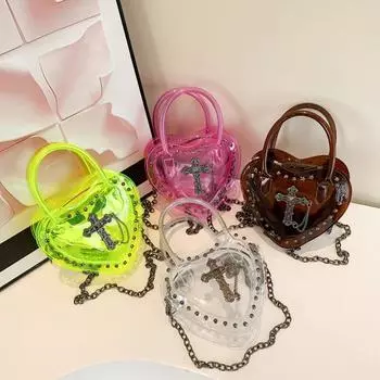 Женская сумка через границу, новинка 2024 года, новая европейская и американская модная прозрачная сумка, модная женская пластиковая сумка через плечо с цепочкой Love Chain