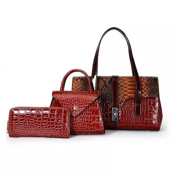 Женская сумка через границу в стиле ретро с крокодиловым узором. Сумка для матери и ребенка I2024. Новый европейский и американский комплект из трех предметов. Модная сумка на одно плечо.