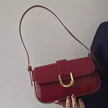 Женская сумка через плечо 2025 года в стиле ретро цвета красного вина с пряжкой в виде подковы красный