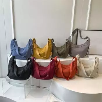 Женская сумка через плечо, большая вместимость, однотонная застежка-молния, нейлон, регулируемый ремень, в форме пельменя, для учебы, путешествий, шопинга, работы, сумка на плечо бежевый