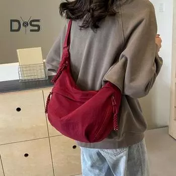 Женская сумка через плечо, большая вместимость, однотонная застежка-молния, нейлон, регулируемый ремень, в форме пельменя, для учебы, путешествий, шопинга, работы, сумка на плечо бежевый