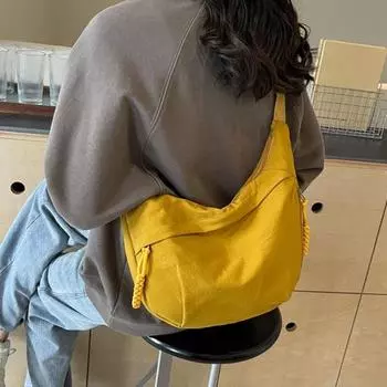 Женская сумка через плечо, большая вместимость, однотонная застежка-молния, нейлон, регулируемый ремень, в форме пельменя, для учебы, путешествий, шопинга, работы, сумка на плечо бежевый