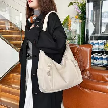 Женская сумка через плечо, большая вместимость, вельветовая студенческая сумка через плечо бежевый