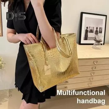 Женская сумка через плечо, большая вместимость, глянцевая искусственная кожа с застежкой-молнией, чистый цвет, большая грузоподъемность, сумка-слинг для поездок на работу, свиданий и путешествий серебряный