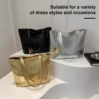 Женская сумка через плечо, большая вместимость, глянцевая искусственная кожа с застежкой-молнией, чистый цвет, большая грузоподъемность, сумка-слинг для поездок на работу, свиданий и путешествий серебряный